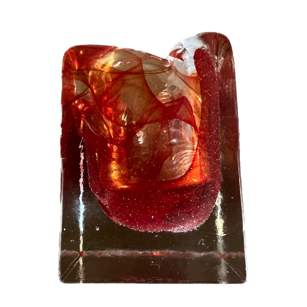 Signed Stockholms Glasbruk Karin Hammar Skansen Art Glass Votive Candle Red Sq - Picture 3 of 10
